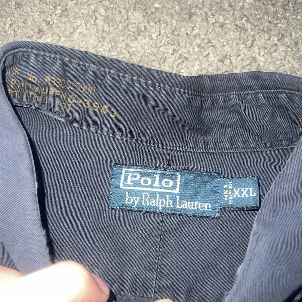 Polo Ralph Lauren Button Up Mens 2XL Black Military Utility‎ Epaulet Crest